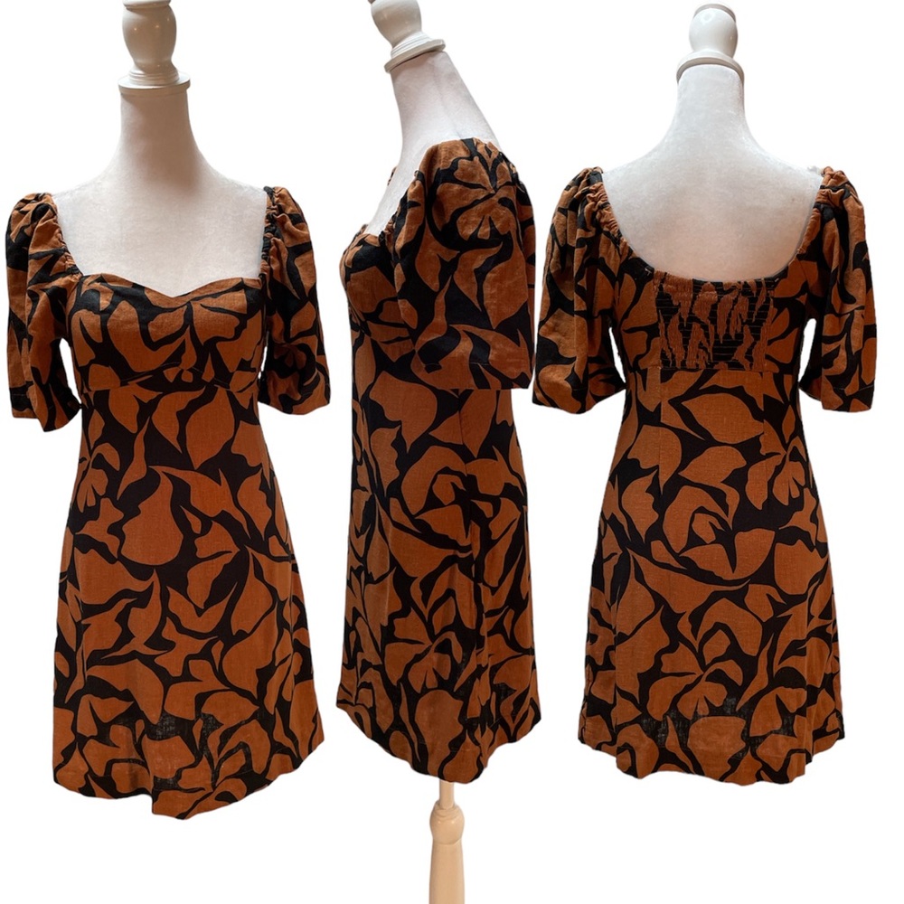 a new day Brown & Black Floral Print Above the Knee Short Sleeve Dress Size XS
